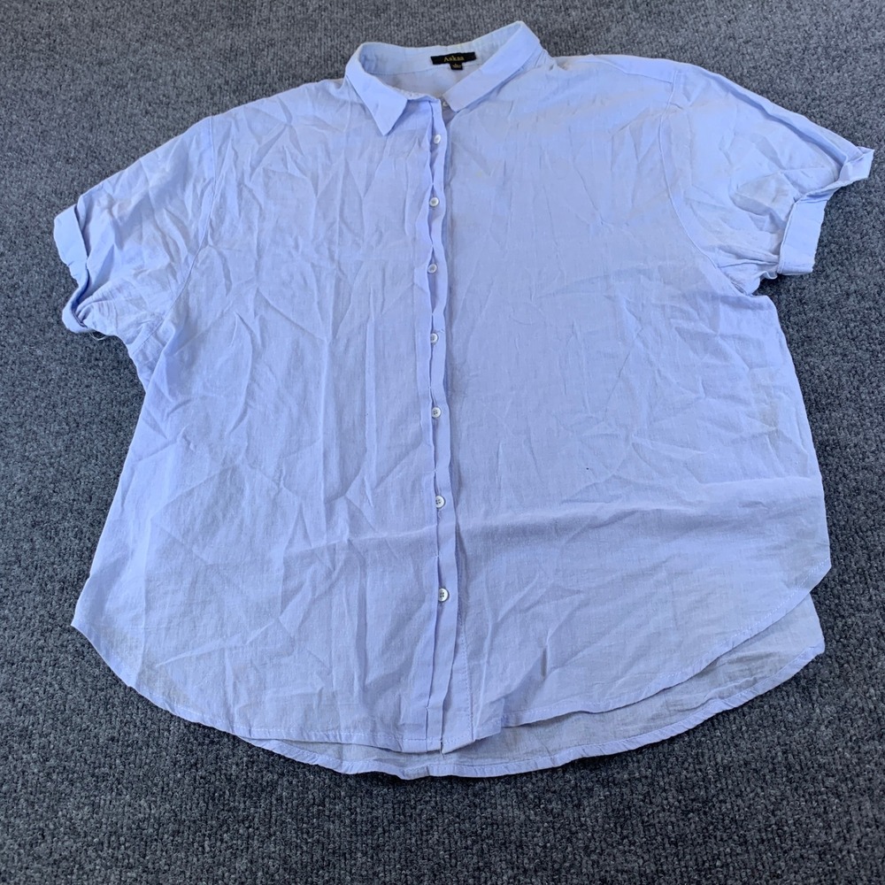 Aakaa Womens Light Blue Rayon Short Sleeve Button Down Shirt Large T10202H